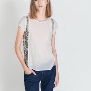 Zara trafaluc clear floral side panel blouse